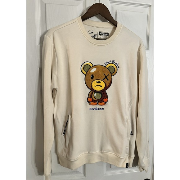 CIVILIZED Tops - CIVILIZED Bear Graphic Crewneck Sweatshirt Cream Medium Long Sleeve Pockets